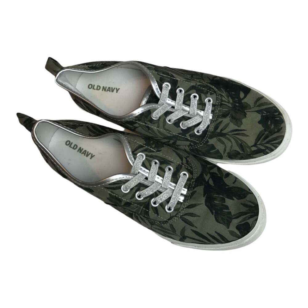 Old Navy Pull-On Sneakers Canvas Palm Leaf Design Girls Big Kids Size 5